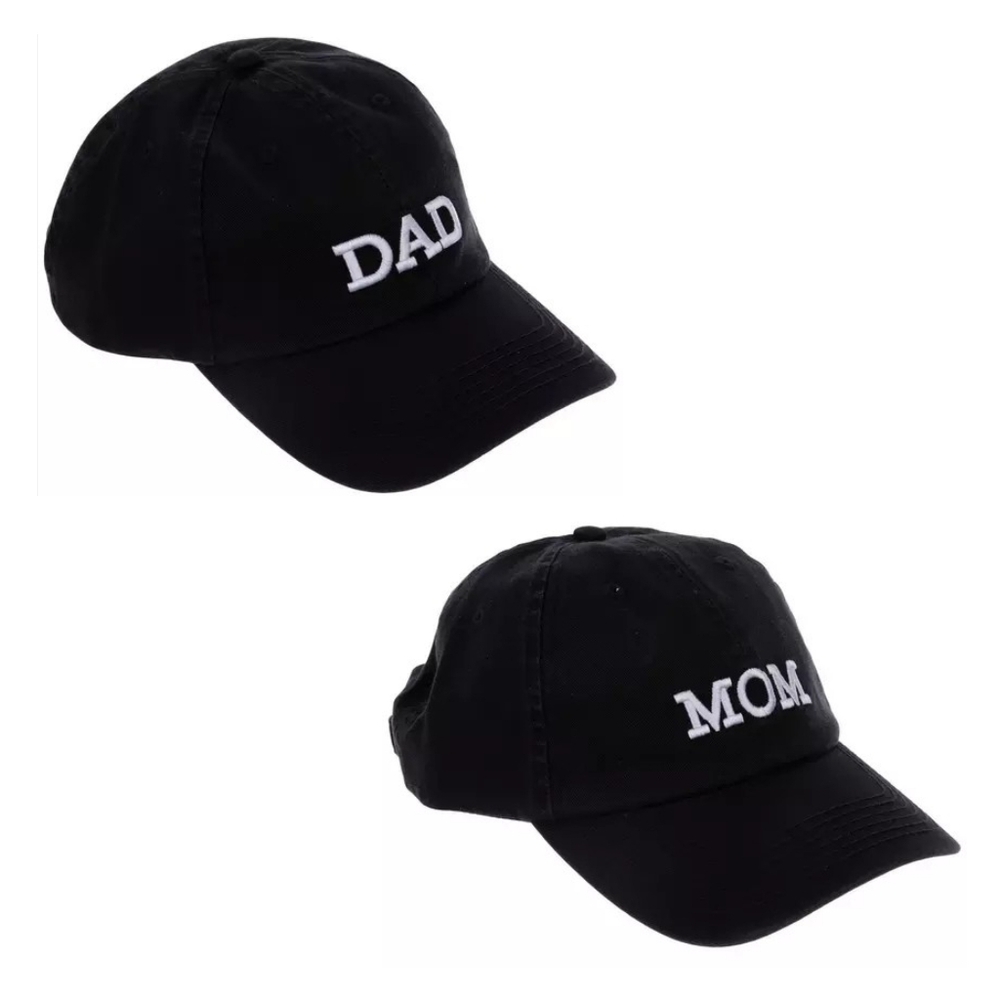 Black 'MOM & DAD' Embroidered Cap